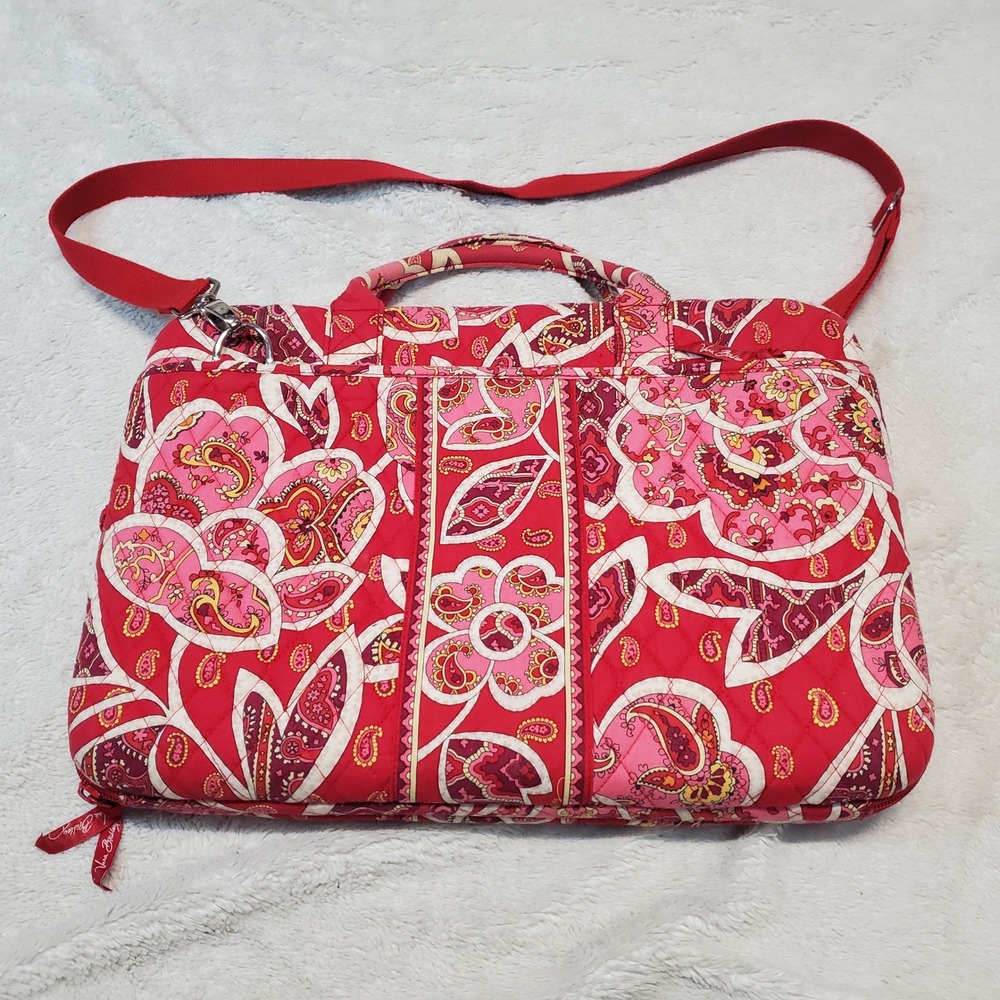 Vera Bradley Red Pink White Floral Quilted Hard Laptop Purse Strap Bag Case - Picture 2 of 12